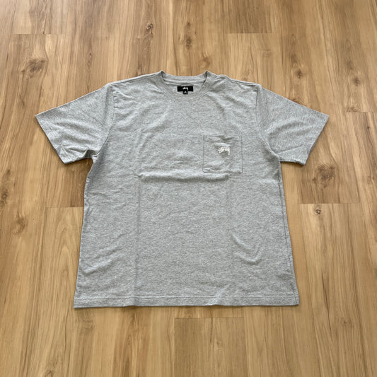 Heather Grey Stüssy Stock Logo Pocket Crew T-shirt