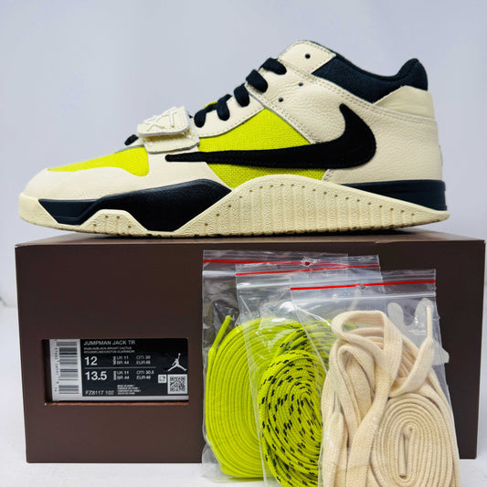 Jordan Jumpman Jack TR Travis Scott Bright Cactus sneaker with clean uppers, minimal sole wear, extra laces, and original box.