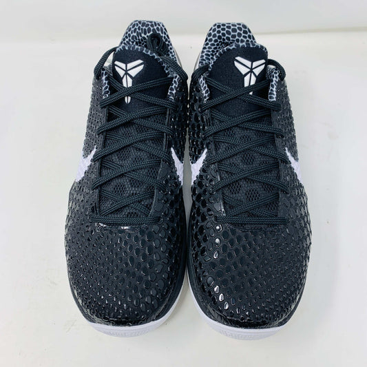 Nike Kobe 6 Protro Mambacita Sweet 16 sneakers, black with white accents, displayed upright.