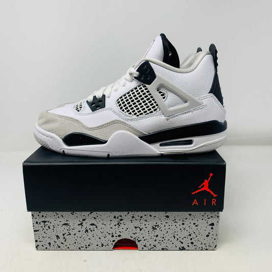 Jordan 4 Military Black GS sneakers on box, 2022 release, brand new condition.