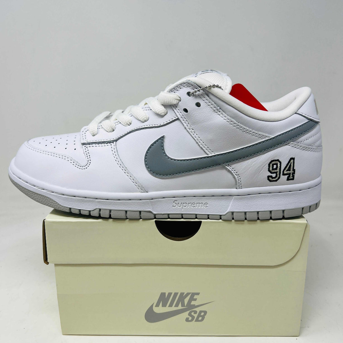 Nike SB Dunk Low Supreme 94 White Metallic Silver - Brand New 2025 