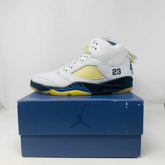 Jordan 5 Retro A Ma Maniére Dawn women's sneakers on box, brand new with white and cream laces, 2023 model.