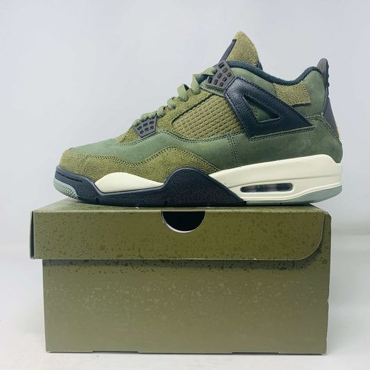 Jordan 4 Retro SE Craft Medium Olive sneaker on box, 2023 release.