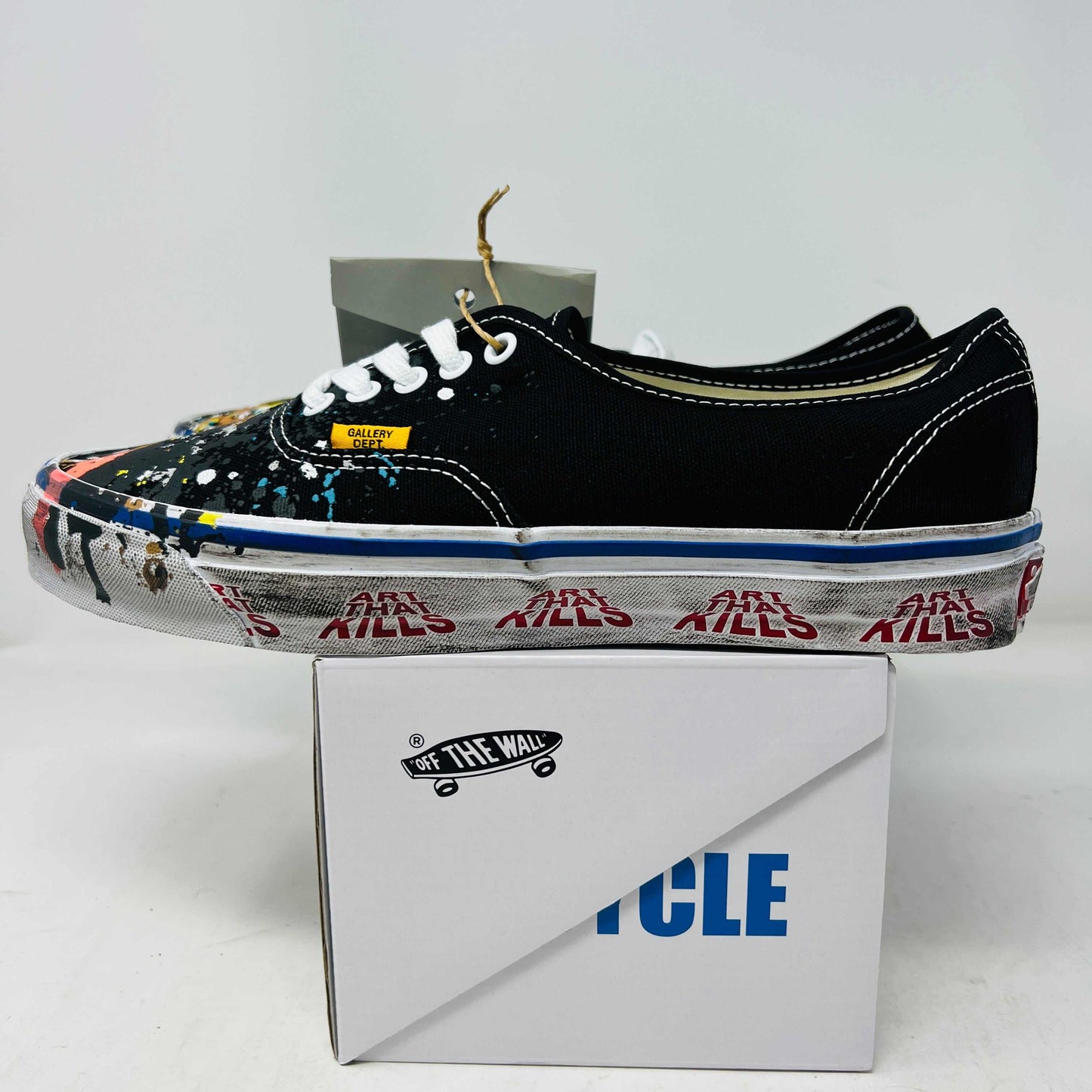 Vans Authentic Reissue 44 Gallery Dept. Art That Kills Black sneaker with paint splatter and extra laces, brand new 2025 edition
