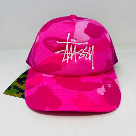 BAPE x Stussy Trucker Cap Pink