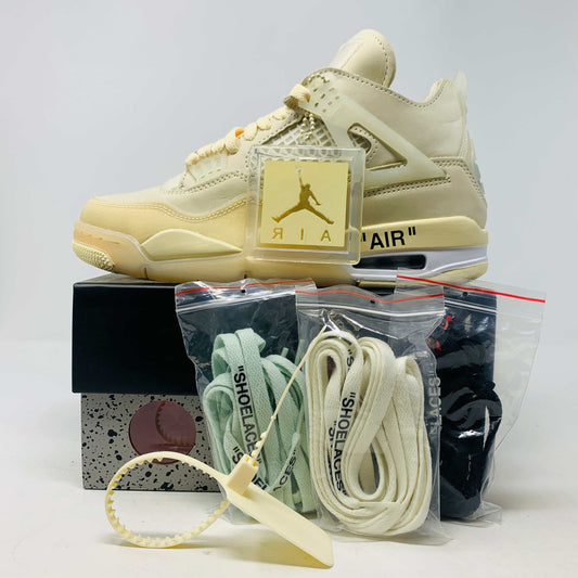 Jordan 4 Off White Sail W sneakers, brand new with extra laces, zip tie, and hang tag, 2020 model.