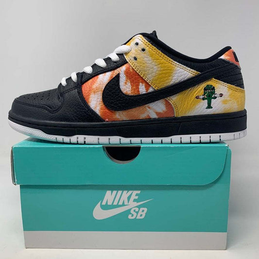 Nike SB Dunk Low Raygun Tie-Dye Black sneakers with black laces, new condition, 2019 release.