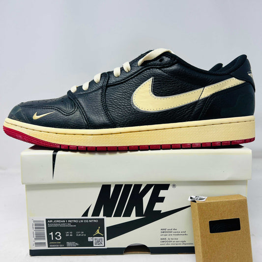 Jordan 1 Retro Low OG Nigel Sylvester Better With Time sneaker in black and cream on Nike box with extra laces, size 13