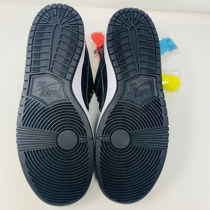 Nike SB Dunk Low Civilist sneakers with black soles and extra red, yellow, and blue laces, brand new condition, 2020 model.