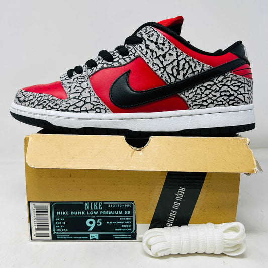 Nike SB Dunk Low Supreme Red Cement 2012 with box and extra white laces.