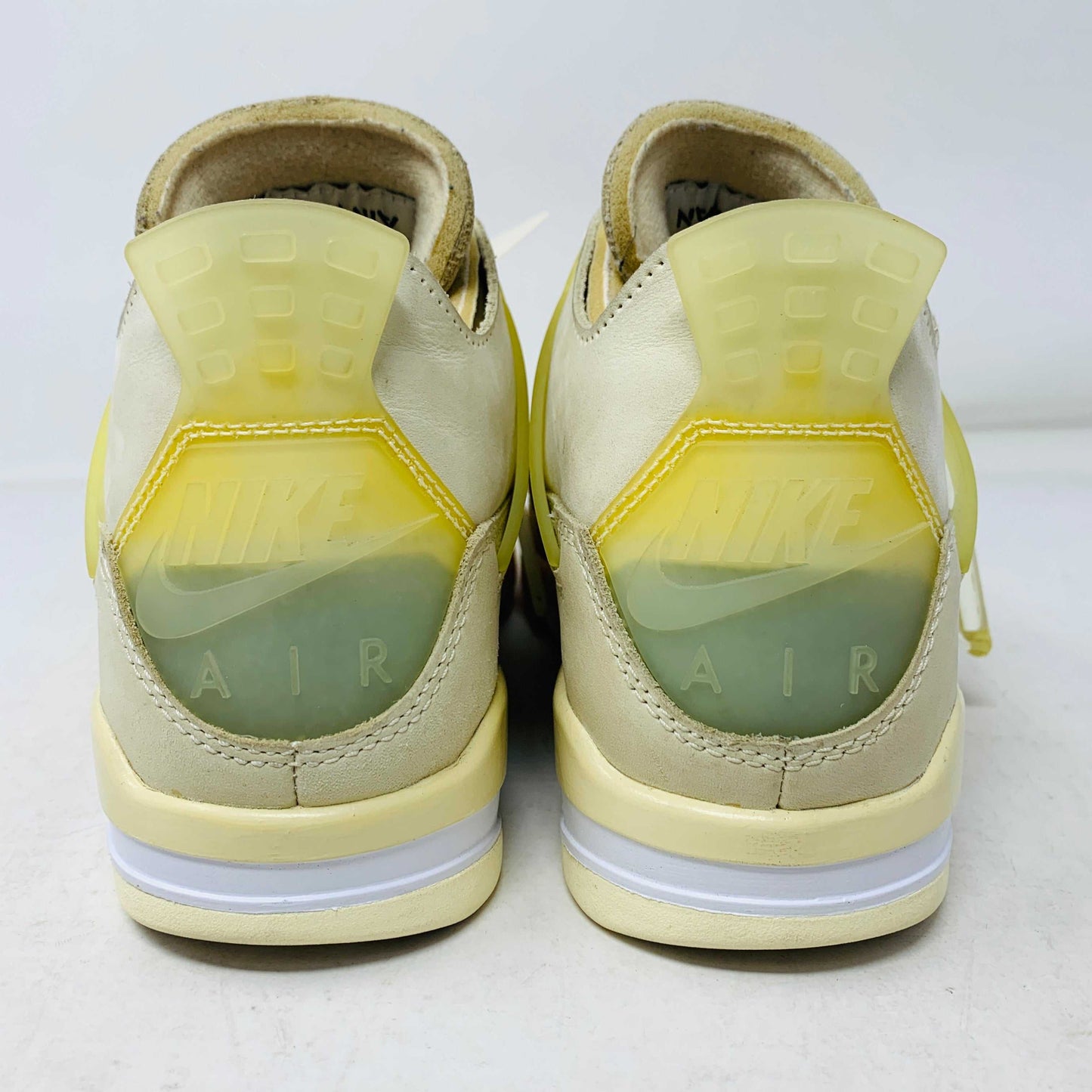 Jordan 4 Retro Off-White Sail Women's sneakers size 5.5W/4M, 2020 edition, with cream teal black laces, hangtag, and zip tie.