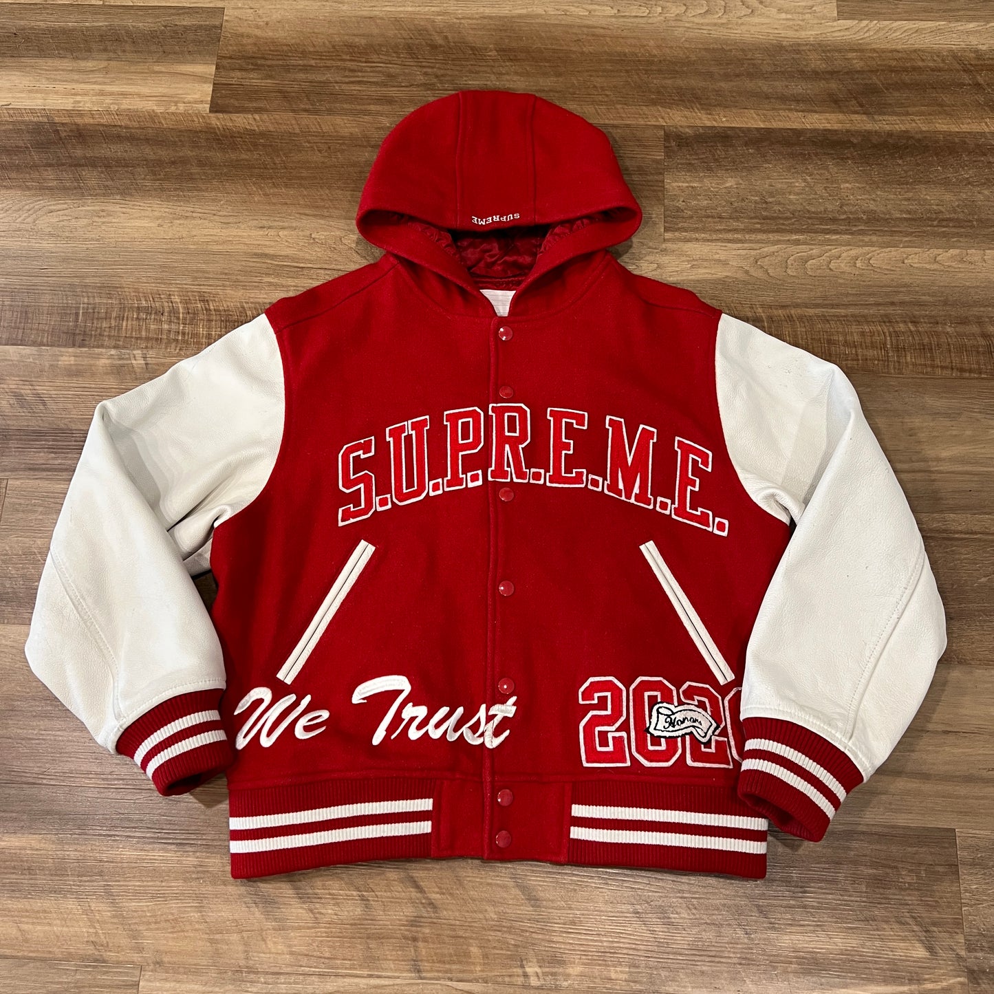 Supreme King Hooded Varsity Jacket Red