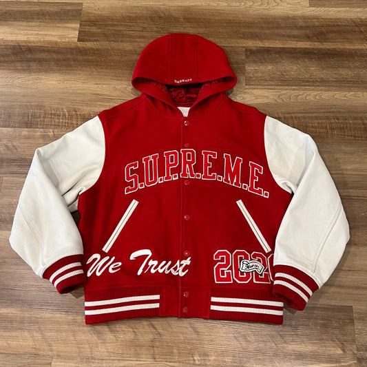 Supreme King Hooded Varsity Jacket Red