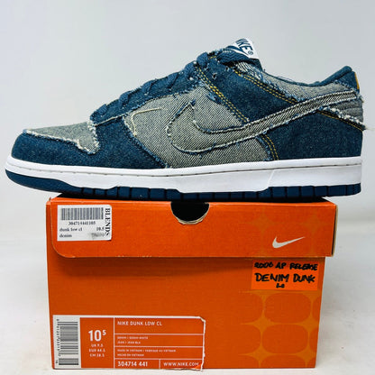 Nike Dunk Low CL Denim sneakers from 2006, brand new condition, displayed on an orange box.
