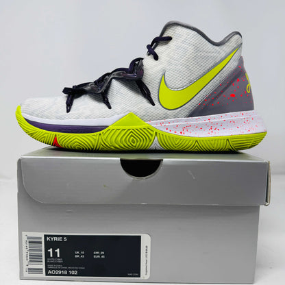 Nike Kyrie 5 Mamba Mentality basketball shoe with clean uppers and bright yellow accents on box background