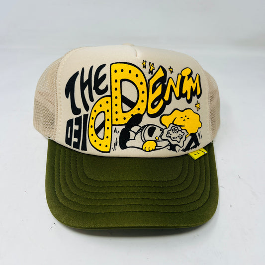 Kapital Kountry TH DD Print Trucker Cap Beige Olive Yellow Black