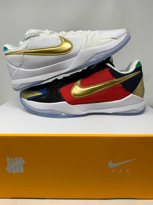 Kobe V Protro Undefeated Pack 2020 edition sneakers on display.