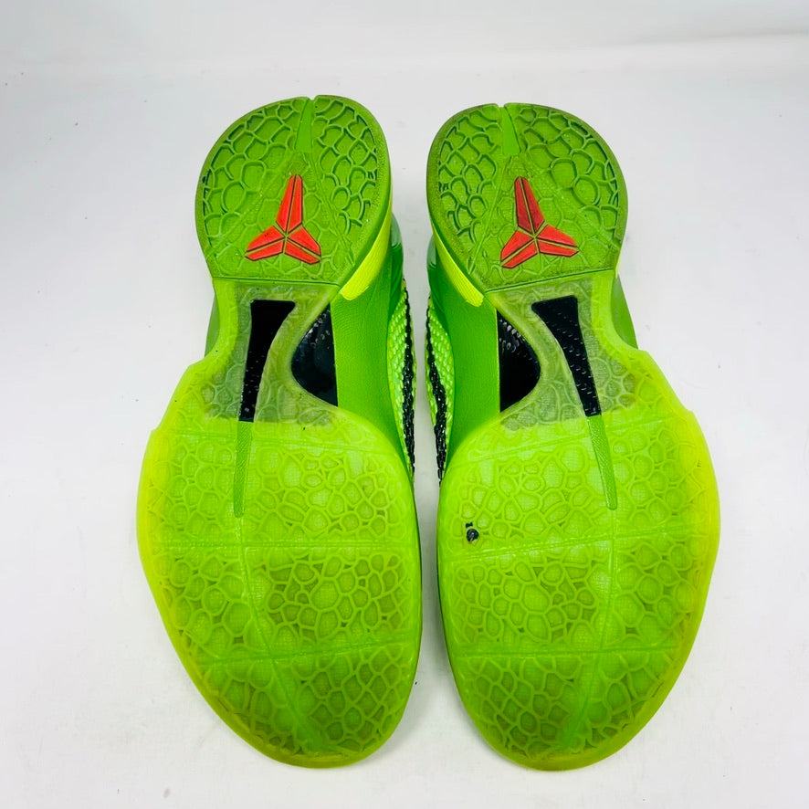 Nike Kobe 6 Protro Grinch 2020 with red laces and clean uppers.