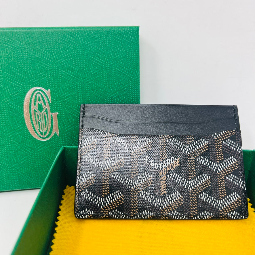 Goyard Saint Sulpice black cardholder with signature pattern and green box