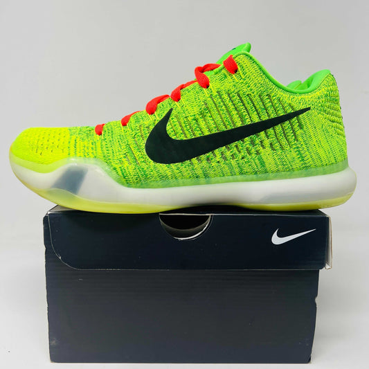 NIKE ID GRINCH sneaker with vibrant green and red accents, size 9.5, on original box.