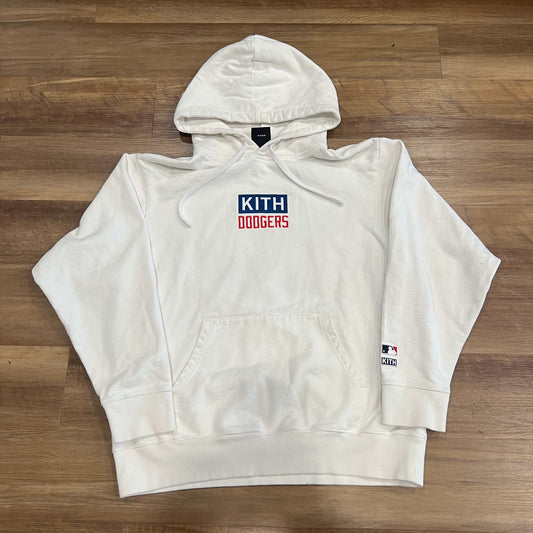 Kith For Major League Baseball Los Angeles Dodgers Logo Script Hoodie White