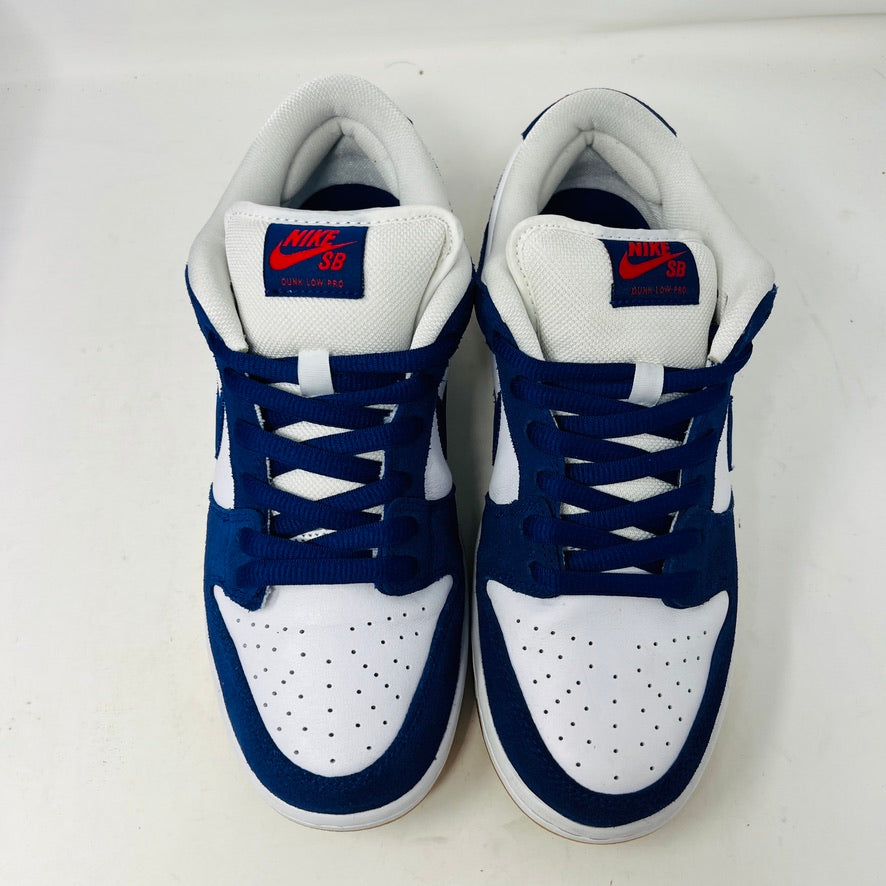 Nike SB Dunk Low Los Angeles Dodgers sneakers with box and extra laces, 2022 edition.