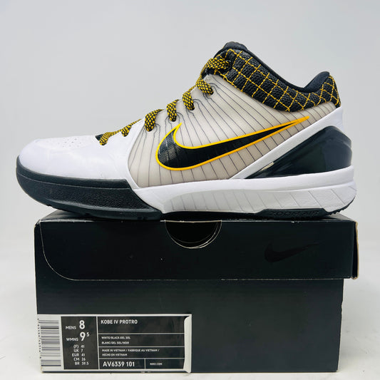 Nike Kobe 4 Protro White Black Del Sol sneakers with slight wear and original box.