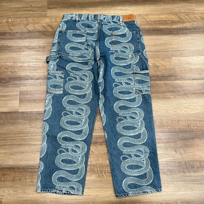 Supreme HYSTERIC GLAMOUR Snake Double Knee Denim Painter Pant Blue