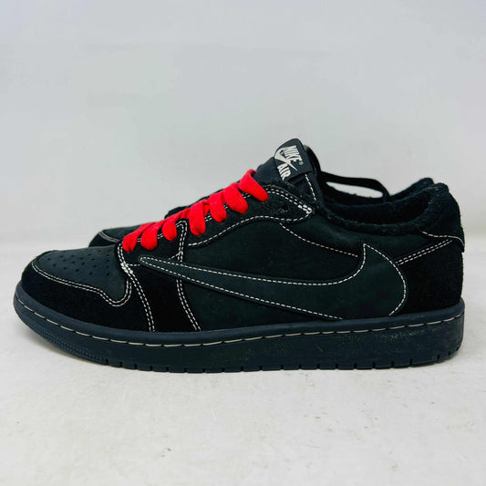 Jordan 1 Retro Low OG Travis Scott Black Phantom sneaker with red laces and black suede upper