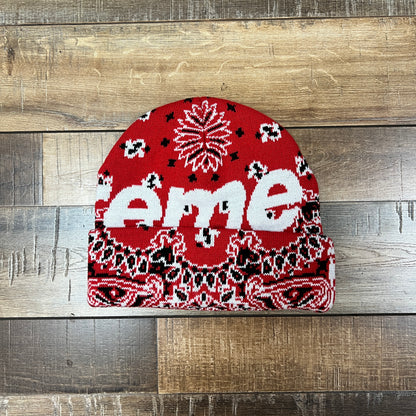 Supreme Big Logo Bandana Beanie Red
