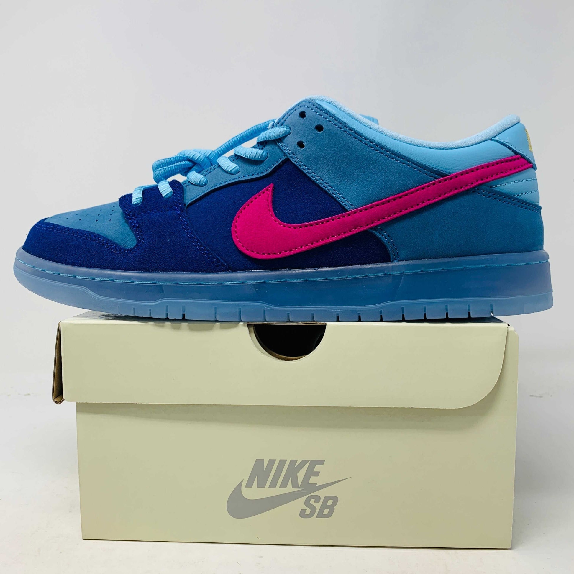 Nike SB Dunk Low Run The Jewels sneakers in blue and pink, brand new, with box and extra laces.