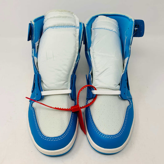 Jordan 1 UNC Off White sneakers with red zip tie and extra shoelaces, brand new condition.