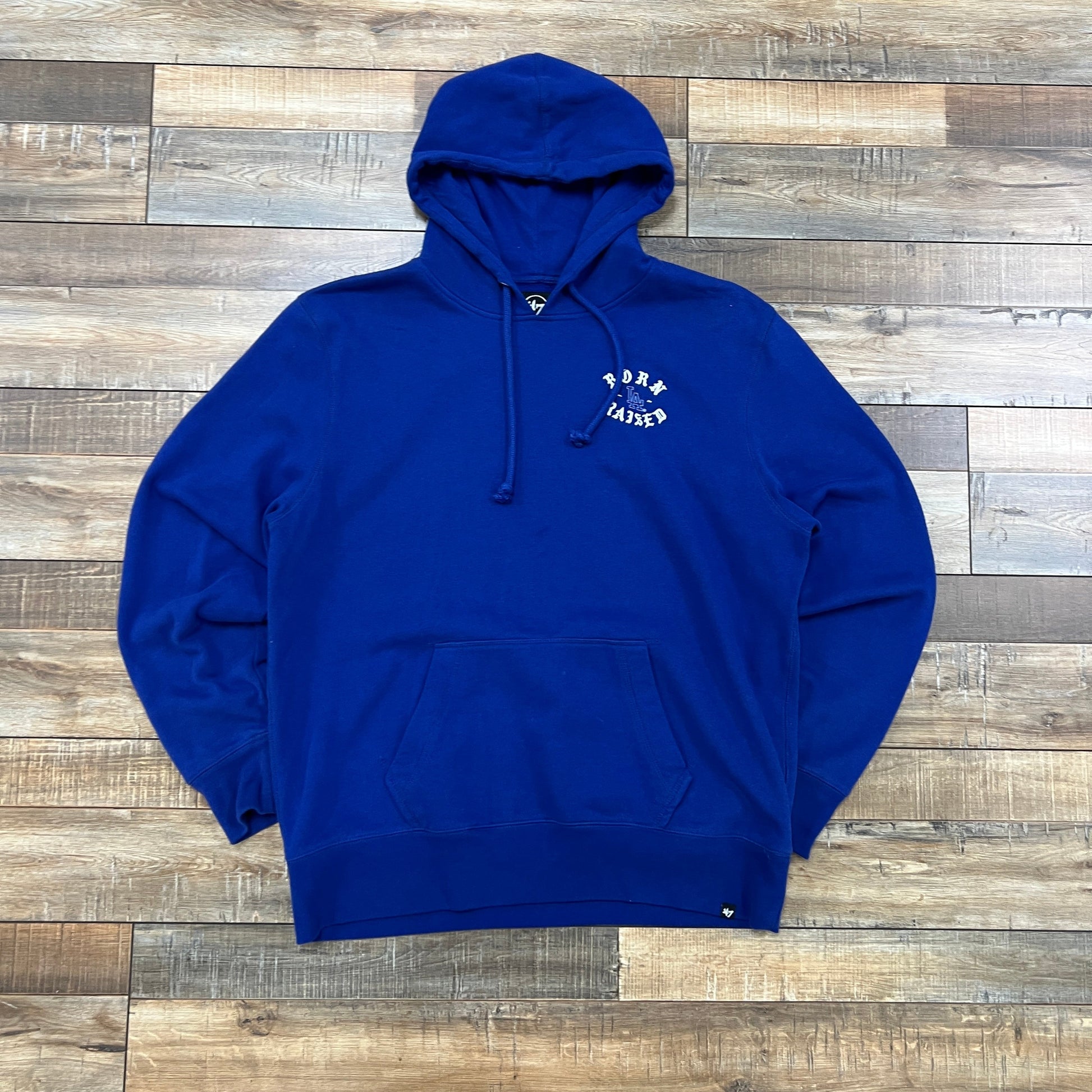 Born X Raised blue hoodie with Dodgers 2020 World Series Champion logo, preowned sweatshirt