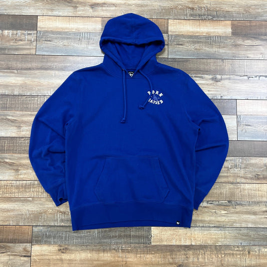 Born X Raised blue hoodie with Dodgers 2020 World Series Champion logo, preowned sweatshirt