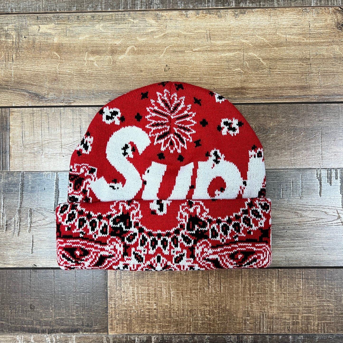 Supreme Big Logo Bandana Beanie Red