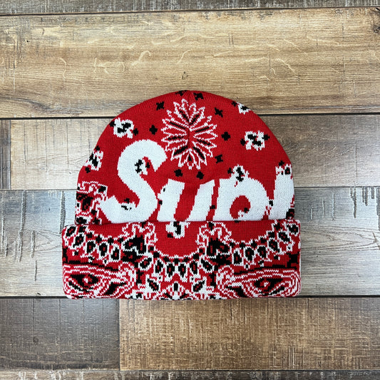 Supreme Big Logo Bandana Beanie Red