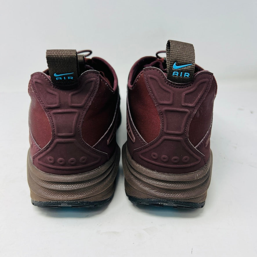 The Nike Air Max Sunder Burgundy Crush Baltic Blue (W) sneakers, released in 2024, feature a gradient design from blue to burgundy with a geometric side pattern and small blue swoosh, displayed against a white background with light wear.