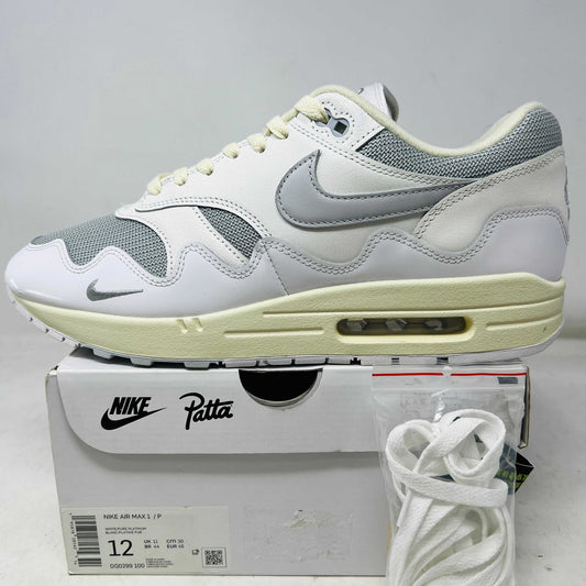 Nike Air Max 1 Patta Waves White sneaker with clean uppers, light wear, extra laces, and original box from 2022