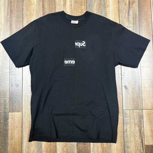 Supreme Comme des Garcons SHIRT Split Box Logo Tee Black, preowned condition.