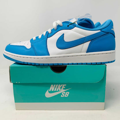 Jordan 1 Low SB UNC sneaker in blue and white on Nike SB box with extra laces, brand new 2019 model
