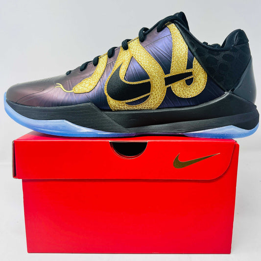 Nike Kobe 5 Protro Year of the Mamba Eggplant sneakers on red box, brand new condition, 2024 model with dust bag.