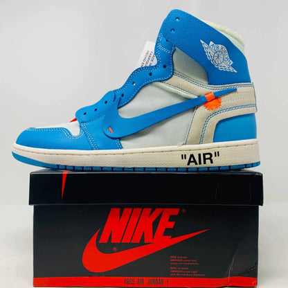 Brand new 2018 Jordan 1 UNC Off White sneakers with extra laces and ziptie in good box condition