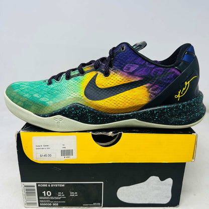 Nike Kobe 8 Easter basketball shoe in green, yellow, and purple on original box, size 10, 2013 model