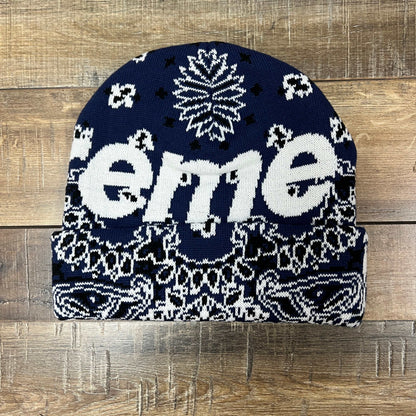 Supreme Big Logo Bandana Beanie Blue
