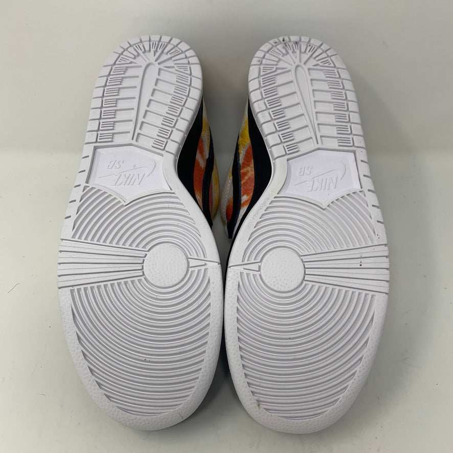 Nike SB Dunk Low Raygun Tie-Dye Black sneakers with white soles, 2019 release.