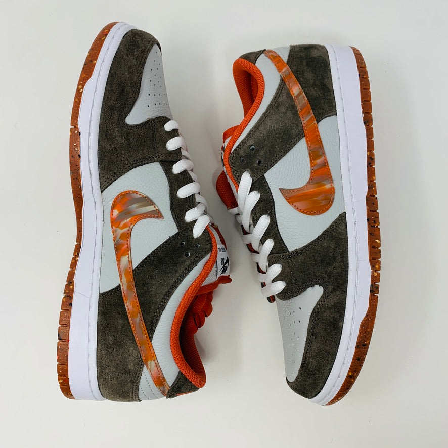 Nike SB Dunk Low Crushed sneaker with crushed velvet upper and orange accents.