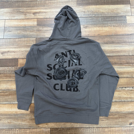 Anti Social Social Club Hoodie Rose Grey, size large, brand new condition, with black lettering and rose design on back.