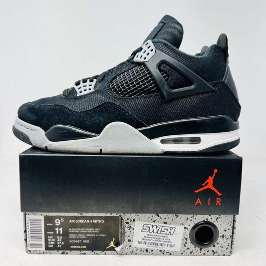 Jordan 4 Retro SE Black Canvas sneakers, size 9.5, 2022 model, showing general wear and slight star loss.