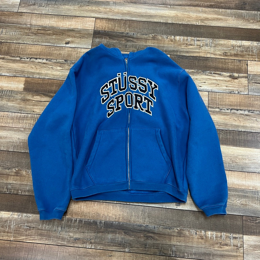 Stussy Sport Zip Hoodie Blue, preowned condition.