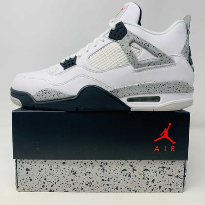 Jordan 4 White Cement 2016 sneakers, brand new condition, with Jordan hang tag, displayed on original box.